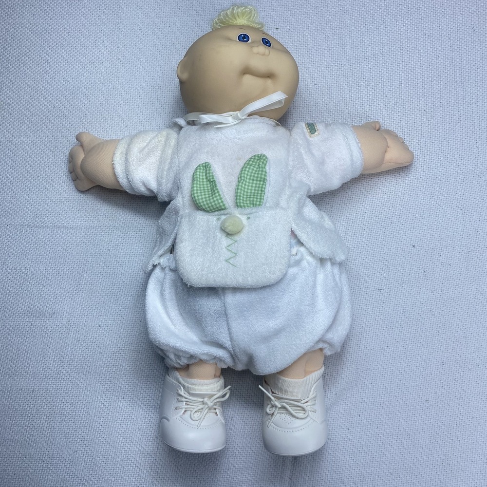 Vintage Cabbage Patch Kids Doll Coleco 1982 Plush Blonde Blue Eyes Bunny Outfit